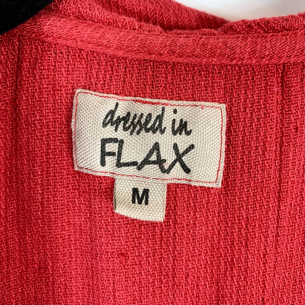 Flax Dress Med Red Collar Linen Red Asymmetrical - Picture 3 of 6